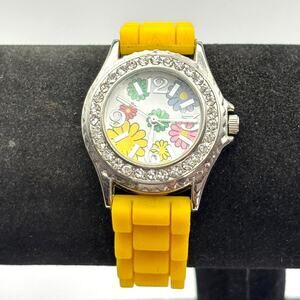 Silver & Yellow Floral Geneva Watch